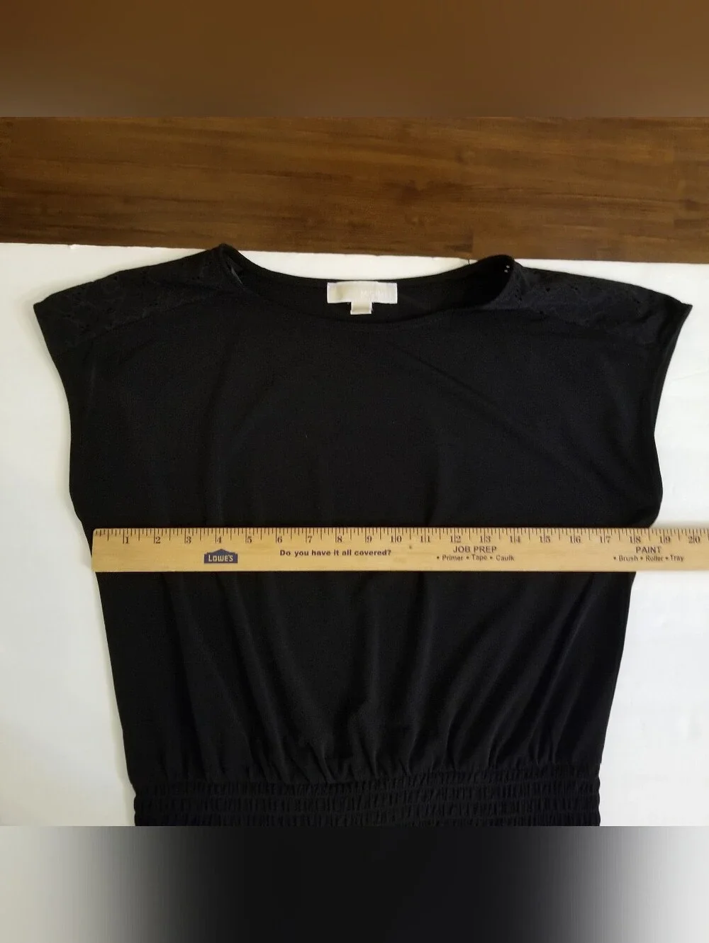 Michael Kors Top Women's Medium Black Ruched Waist Embroidered Shoulders Blouse